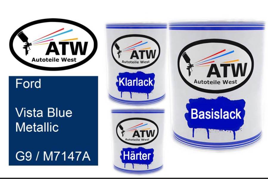 Ford, Vista Blue Metallic, G9 / M7147A: 1L Lackdose + 1L Klarlack + 500ml Härter - Set, von ATW Autoteile West.